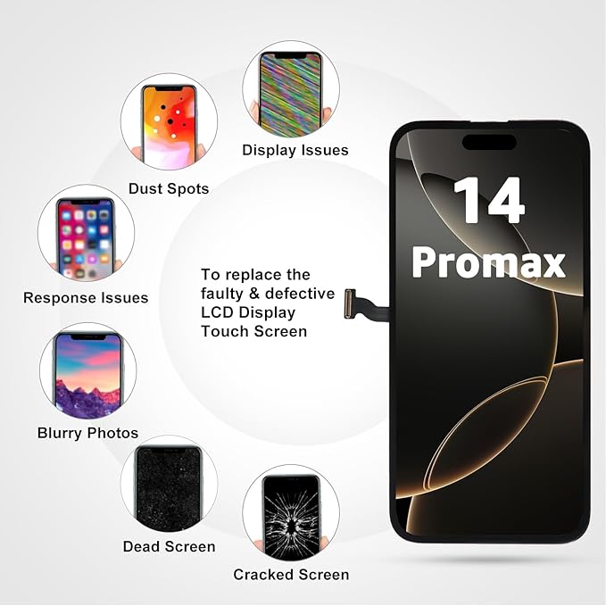 LL TRADER Screen Replacement for iPhone 14 pro max 6.7" LCD Retina FHD Display COF Touch Screen Digitizer with Repair Tool Kits, Waterproof Tape, Screen Protector (Truetone programable) 2025 USA New