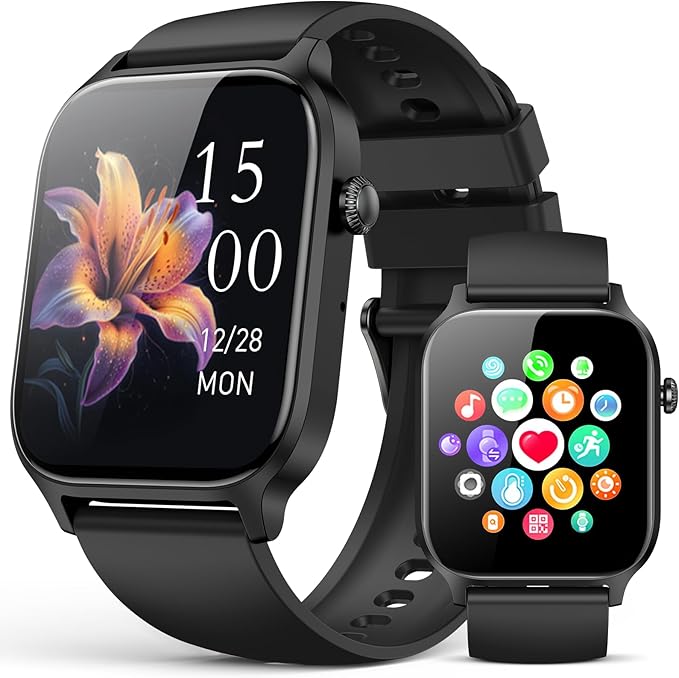 Smart Watches for Women Men, Fitness Tracker Watch with 110 Sports Modes, Step Counter/Sleep Monitor/Pedometer, IP68 Waterproof, Bluetooth Call & Music Control Smartwatch for iPhone/Android,Black
