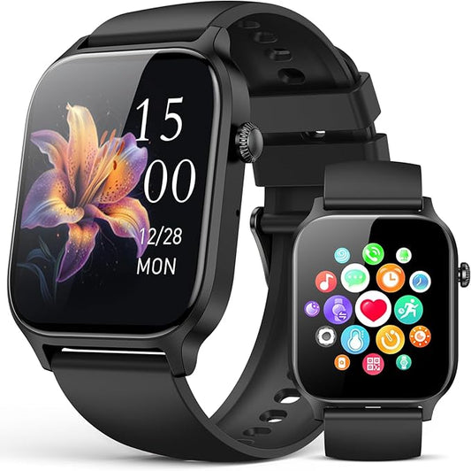 Smart Watches for Women Men, Fitness Tracker Watch with 110 Sports Modes, Step Counter/Sleep Monitor/Pedometer, IP68 Waterproof, Bluetooth Call & Music Control Smartwatch for iPhone/Android,Black