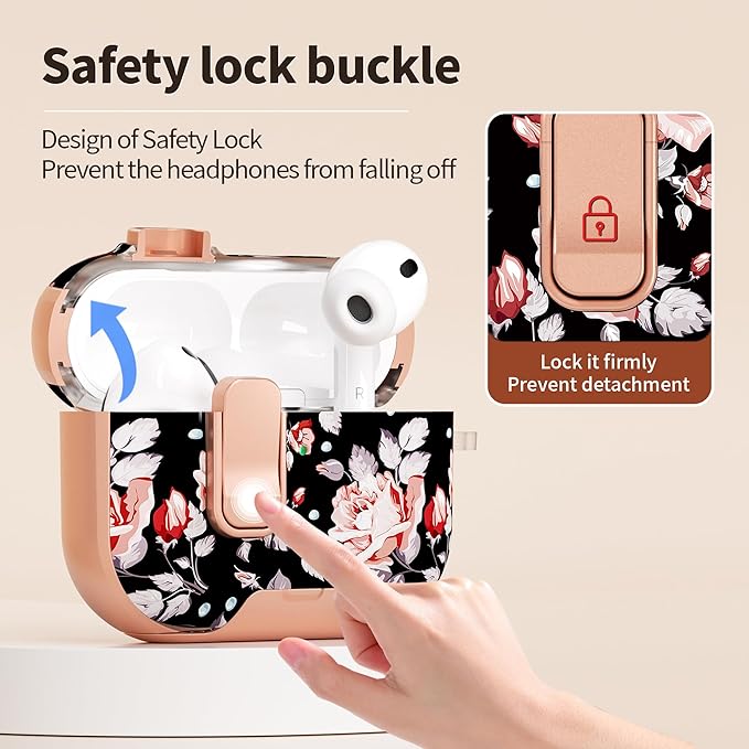 for AirPods Pro 3 Case(2025) with Secure Lock Clip and Phone Stand,Floral Girly Style Protective Cover with Cleaning Kit and Hand Strap for Apple AirPod Pro 3 Generation (Rose Petals)