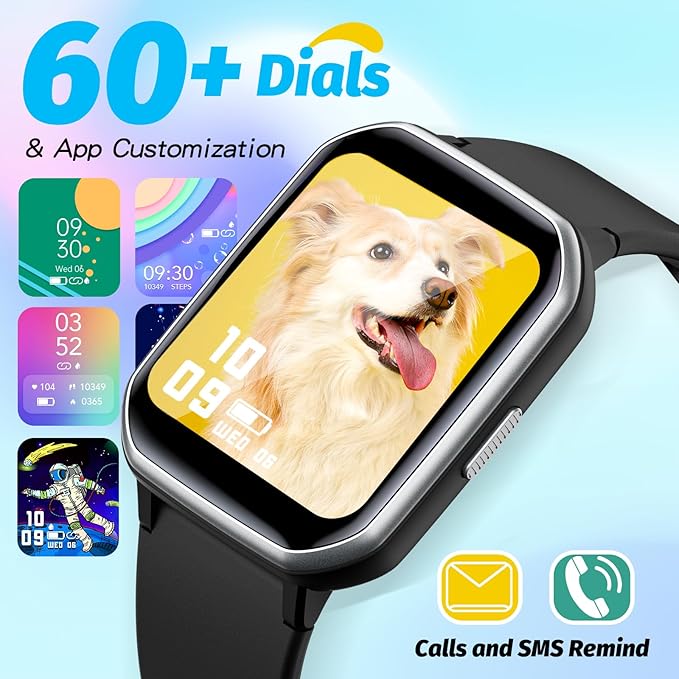 Kids Smart Watch Girls Boys, Fitness Tracker for Kids, 1.5 Inch DIY Dial, 19 Sport Modes, Sleep Monitor, Pedometers, Heart Rate, IP68 Waterproof, Great Gift for Boys Girls Teens 6-14