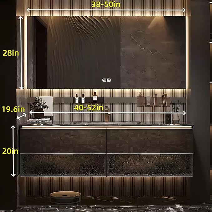 52in Luxury Bathroom Vanities - Bathroom Vanity with Sink, Wall-Mounted Storage with 2 Large Side Cabinets Intelligent Defogging & Led Lights | Multi-Layer Solid Wood