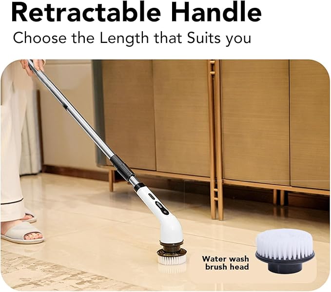 Cleaning Brush, Ipx7 Water Proof Electric Brush for Washing Bathroom, Features a Long Handheld Grip, Interchangeable Heads and Cordless Convenience, for Tiles, Bathtubs, Toilets