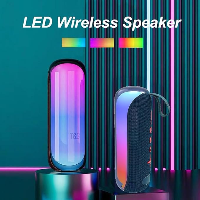 T&G Portable Bluetooth Speakers with Colorful Lights, Powerful Stereo Loud Sound Wireless Speaker, Outdoor Party Speaker, 24W Loud Stereo Sound, Bluetooth 5.3, 24H Playtime, for Home Party Beach