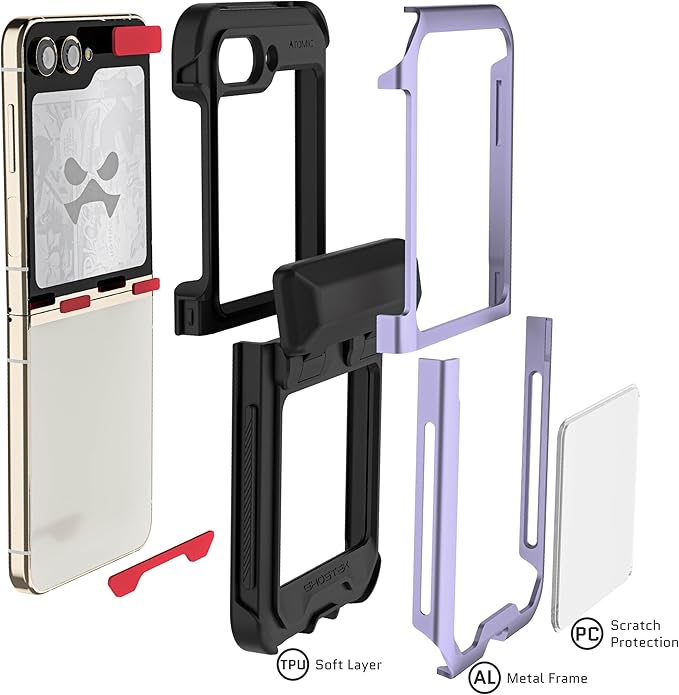 Ghostek Atomic Slim Samsung Z Flip 5 Case - Clear Back with Purple Aluminum Bumper, Shockproof & Dual Layer Protective Phone Case, Limited Edition Color for 2023 Galaxy Z Flip 5 Case (6.7") (Purple)