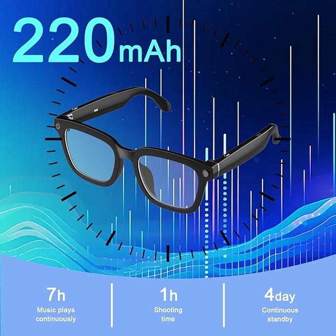 AI Bluetooth Smart Glasses with Camera, 1200P Video Recording Glasses, 8MP Anti-Shake Camera Glasses, Voice Assistant, Supports Photo/Video/Audio Recording, with AI Assistant & Real-Time Translation