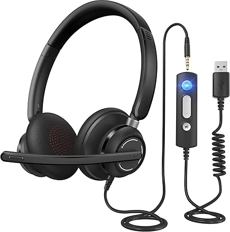 Wired Headphones with Microphone for PC, On-Ear Computer Laptop