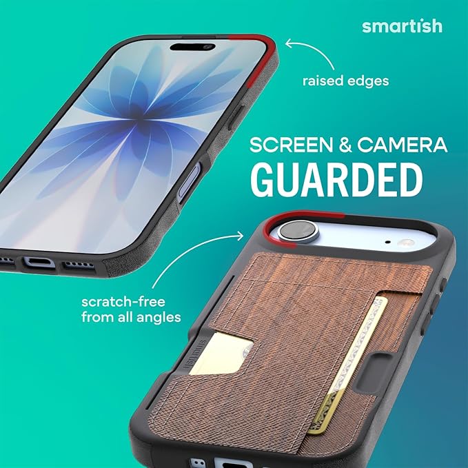 Smartish® iPhone Air Wallet Case - Wallet Slayer Vol. 2 [Slim + Protective] Credit Card Holder w/Kickstand - Drop Tested Hidden Card Slot Cover for Apple iPhone Air - Walnut Woods