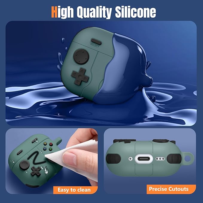Getino Game Case for AirPods 4 2024 Cover with Cleaner Kit, Keychain, Compatible with Apple Airpods 4 Case Covers, Cute Funny Shock-Proof Protective Silicone AirPod 4 Cases for Men Boy-Pine Green