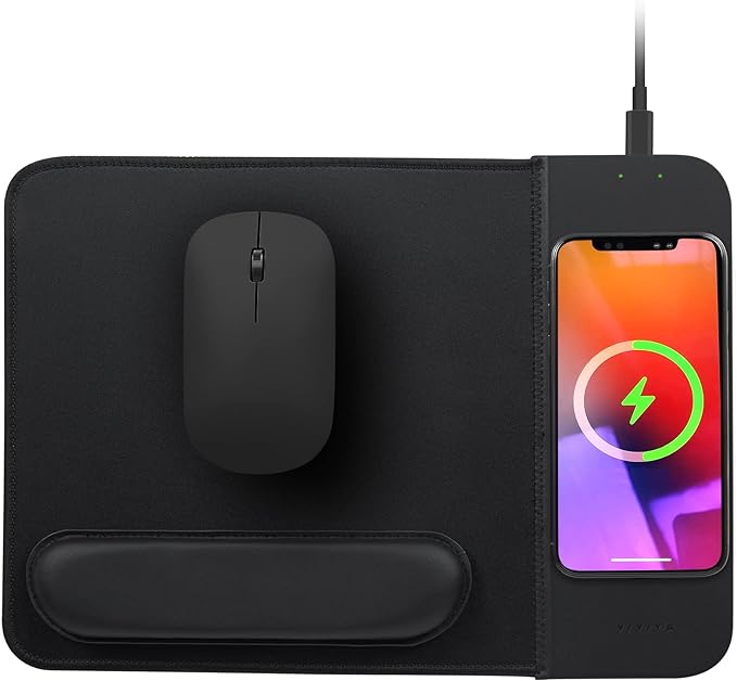 15W Wireless Charging Mouse Pad with Wrist Support, Fast Qi Wireless Charger Mouse Mat for iPhone 17/16/15/14/13/12/12 Pro/11/11Pro/XR/Xs/X, Samsung Galaxy S10/S9/S8 Plus Note 9/8 Multiple Devices