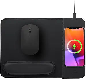 15W Wireless Charging Mouse Pad with Wrist Support, Fast Qi Wireless Charger Mouse Mat for iPhone 17/16/15/14/13/12/12 Pro/11/11Pro/XR/Xs/X, Samsung Galaxy S10/S9/S8 Plus Note 9/8 Multiple Devices