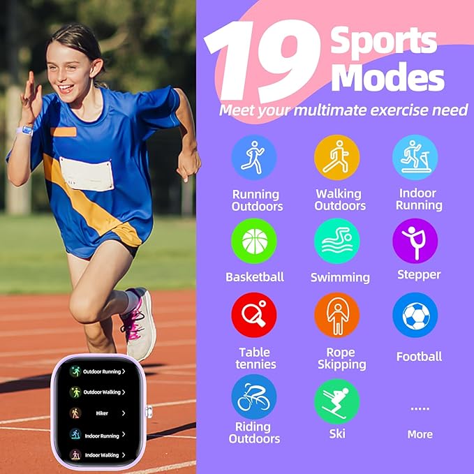Fitness Tracker Watch for Kids, IP68 Waterproof Kids Smart Watch with 1.5" DIY Dials 19 Sport Modes, Pedometers, Heart Rate, Sleep Monitor, Great Gift for Boys Girls Teens 6-14