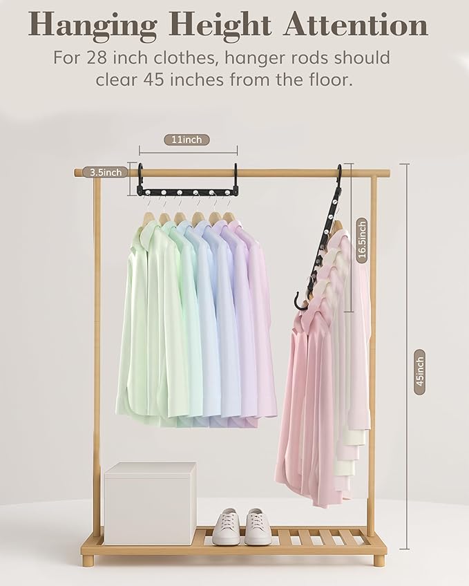 Space Saving Hangers, 24-Pack Reinforced Collapsible Hangers with 360° Swivel Hook, Hanger Hooks Space Saver for Closet Organizers and Storage, Dorm Room Essentials, Fully Assembled, Black