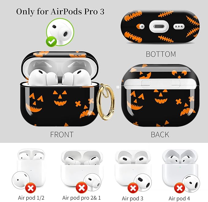 for AirPods Pro 3 Case, Compatible with AirPods Pro 3rd Generation Case (2025), Shockproof Protective Cover with Golden Carabine (Cute Orange Pumpkin)