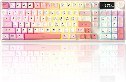 KimHong Wireless Keyboard, Quiet Keyboard for Work, Creamy Keyboard with Number Pad, RGB Gaming Keyboard, Tri-Mode BT5.0/2.4GHz/USB-C, 98 Keys, for PC, Mac, Gaming Console