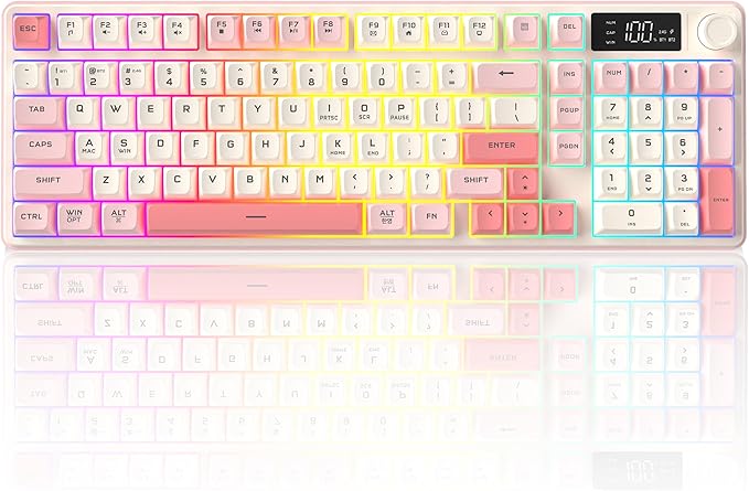 KimHong Wireless Keyboard, Quiet Keyboard for Work, Creamy Keyboard with Number Pad, RGB Gaming Keyboard, Tri-Mode BT5.0/2.4GHz/USB-C, 98 Keys, for PC, Mac, Gaming Console