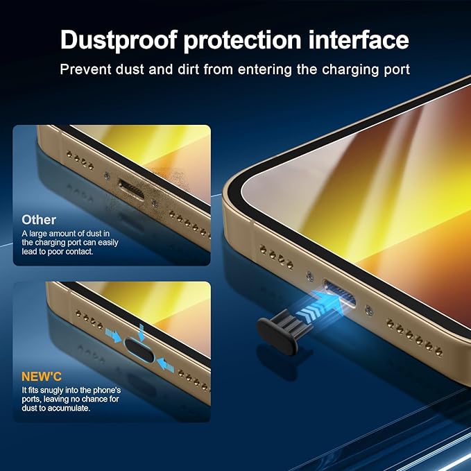 NEW'C 3x for iPhone 13 Pro Max Screen Protector (6.7 inches)+ 3x Camera Lens Protector, Sensor Protection + Dust Plug - Case Friendly Tempered Glass Film, Ultra Resistant