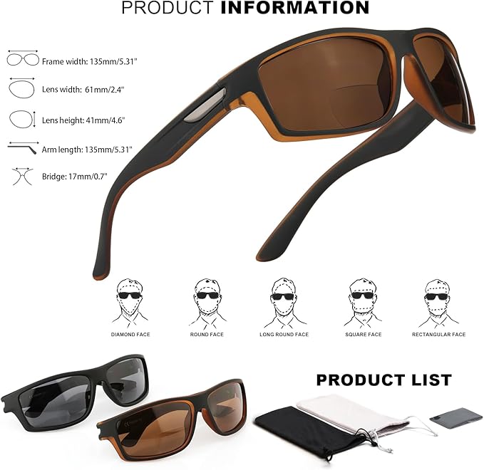 Missfive 2-Pack Mens Ultimate Bifocal Sunglasses with Readers Built In Sporty Upgraded Wrap Frame, UV400 Protection Driving & Reading Glasses for Outdoor +3.0 (Dark/Brown)