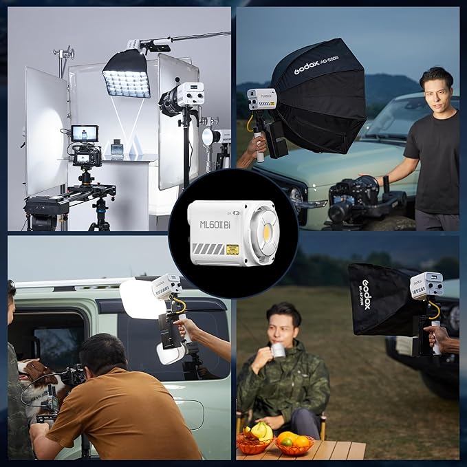 Godox ML60IIBi 70W LED Video Light, 2800-5600K Bi-Color Monolight Kit with 2xNP-F970 Battery, Bracket Handle CRI/TLCI 97+ App Control Portable Continous Output Lighting for Photography and Videography