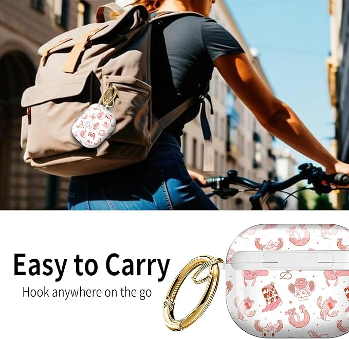 Cute Hard Case Compatible with AirPods Pro 3rd Generation Case (2025), Shockproof Protective Cover with Golden Keychain Ring Clip (Coquette Cowgirl)