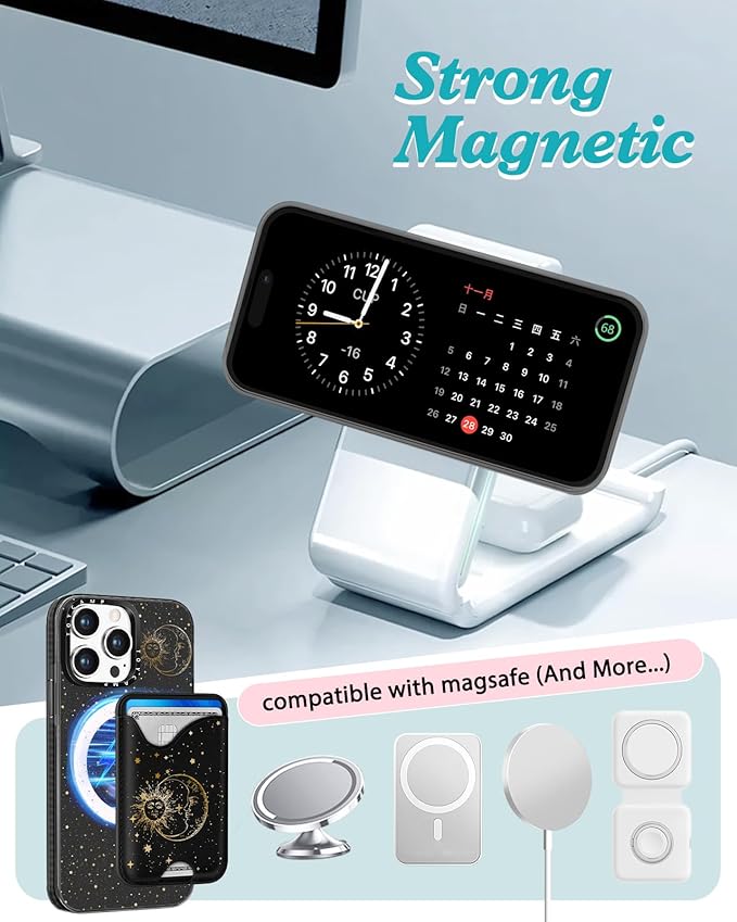 Toycamp for iPhone 15 Pro Max Case - Compatible with Magsafe Credit Card Holder Wallet Magnetic Cute Women Teen Girls Kawaii Girly Unique Sun Moon Design Phone Cover for Apple 15 Promax 6.7"