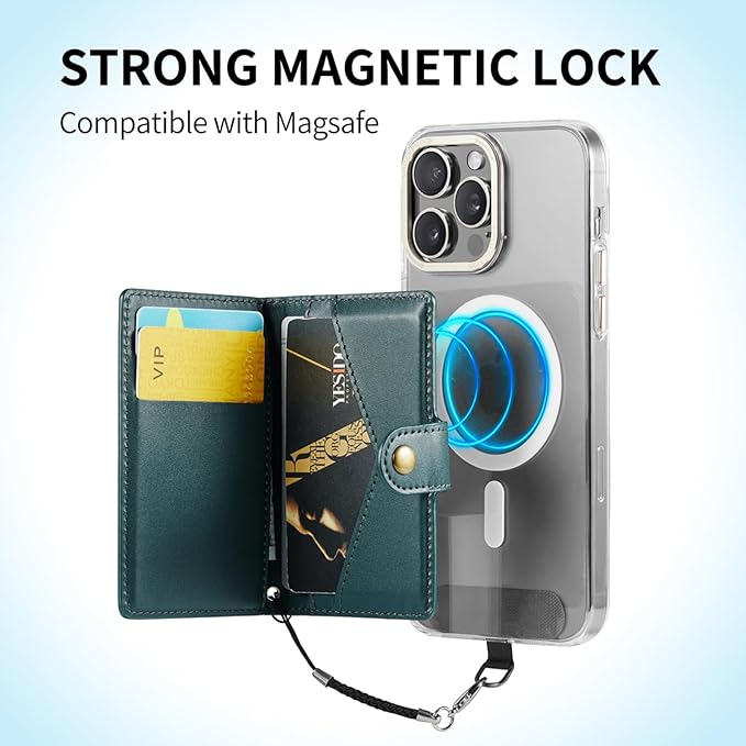 for Apple Magsafe Wallet,PU Leather Magnetic Wallet for iPhone 17/16/15/14/13/12 pro Max/Mini/plus,6 Card Holders with RFID Blocking (Dark green)