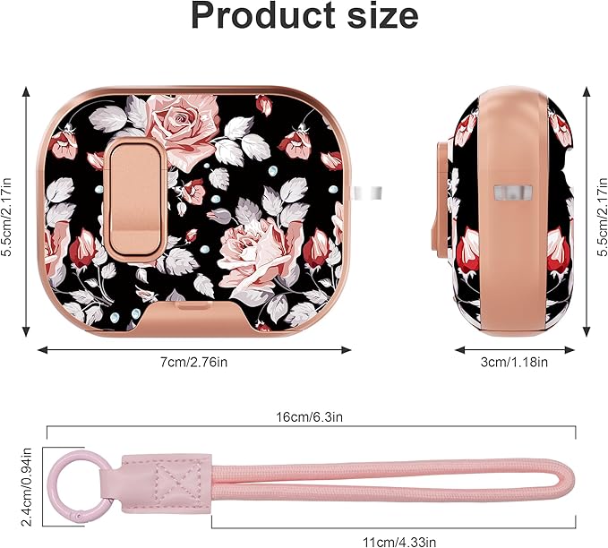 for AirPods Pro 3 Case(2025) with Secure Lock Clip and Phone Stand,Floral Girly Style Protective Cover with Cleaning Kit and Hand Strap for Apple AirPod Pro 3 Generation (Rose Petals)