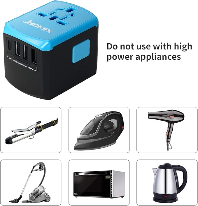 All in One Universal USB Travel Power Adapter with 3 USB Port and Type-C International Wall Charger Worldwide AC Power Plug 8 Pin AC Socket for Multi-Nation Travel UK, EU, AU, Asia
