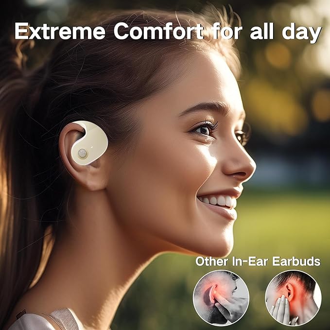 NEW Ultra Bone Conduction Earphones Open Earbuds with Immersive Audio Clear Call, Wireless Bluetooth Ear buds Stable Fit, Robust Bass, Sweat-Proof Sport Open-Ear Headphones with Mic, 48H Playtime