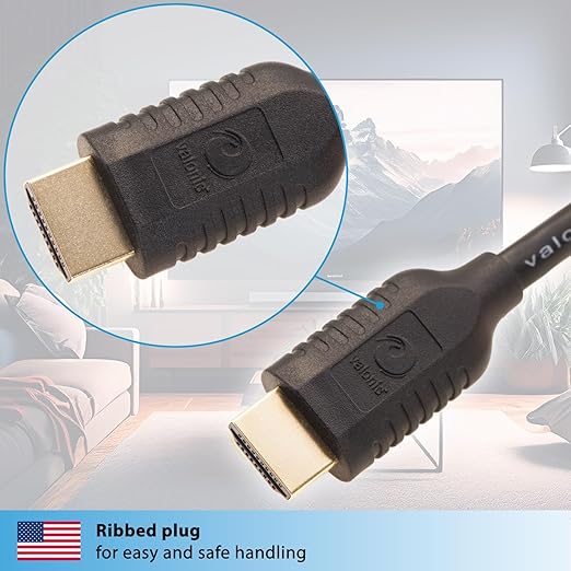 valonic Short HDMI Cable - 1.6 ft, 4k, high Speed, Ultra HD, ethernet - Compatible with Nintendo, PS5, TV, PS4, Xbox, Black, Small, Thin