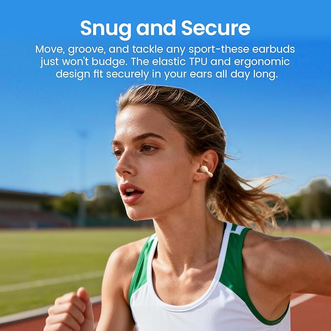 Clip On Earbuds,Open Ear Headphones Mini Bone Conduction Headphones IPX6 Waterproof Bluetooth Earbuds, Bluetooth 5.4 Ear Clip Earphones for Running Walking, Workout - Beige