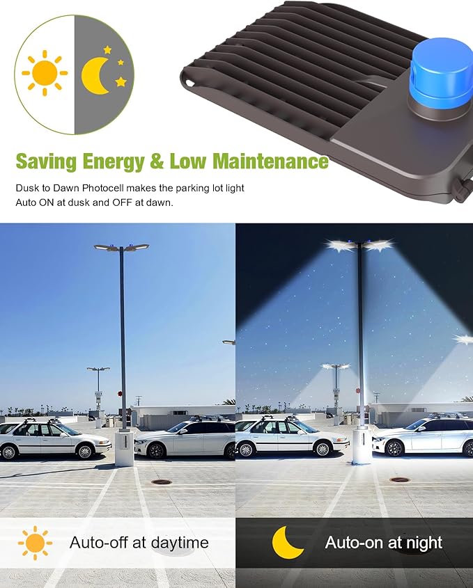YXL LED Parking Lot Light, 200W LED Shoebox Light with Dusk to Dawn Photocell,28000LM 5000K Daylight Arm Mount, IP65 Waterproof, LED Area Light for Parking Lot Sports Stadium, 3 Pack, L2115200