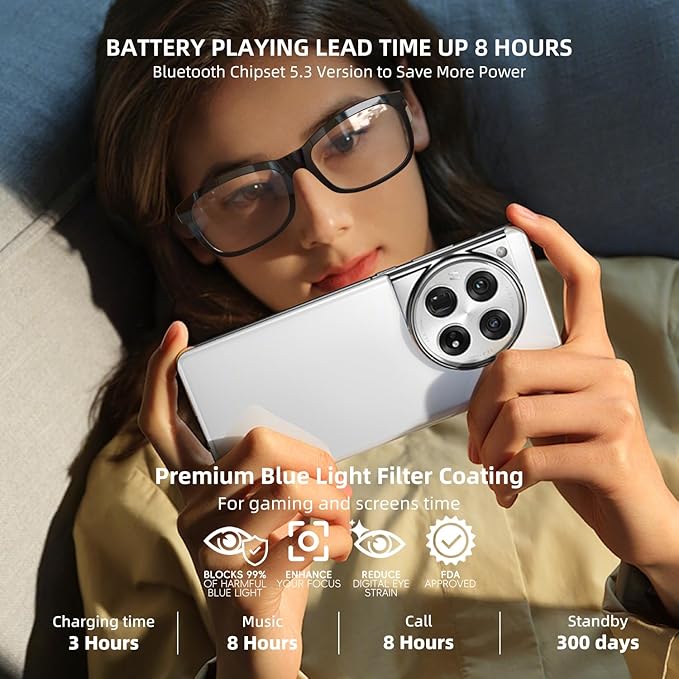 Smart Glasses | Bluetooth Glasses | 34g Ultra-Light Frame for Daily Use | Hands-Free Calls, Music & Voice Control | 8-10H Battery USB-C Charging(Photochromic Clear Lenses)