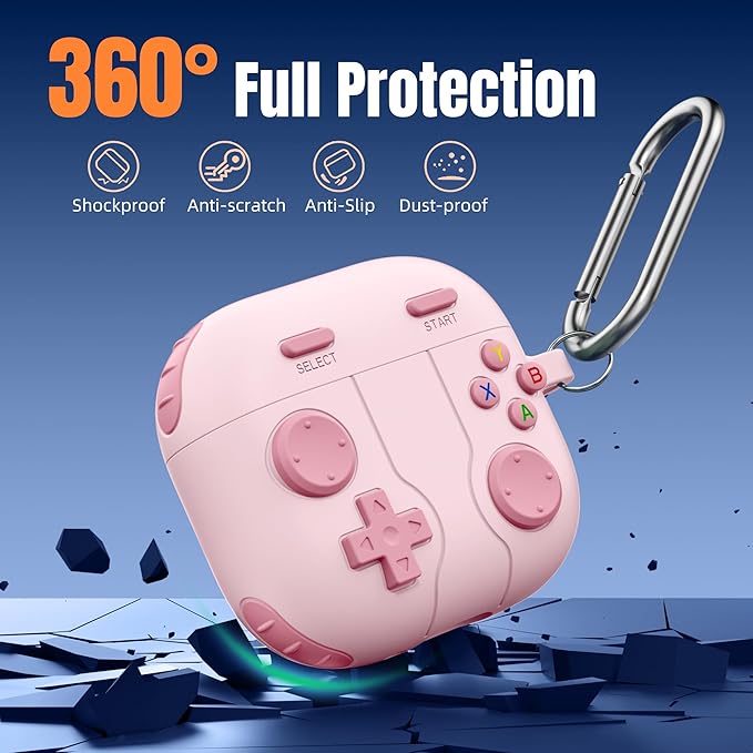 for AirPods 4 2024 Case Cover with Cleaner Kit, Keychain, Compatible with Apple Airpods 4 Case Cover, Cute Funny Game Console Shock-Proof Protective Silicone AirPod 4 Case Covers for Women Girl-Pink