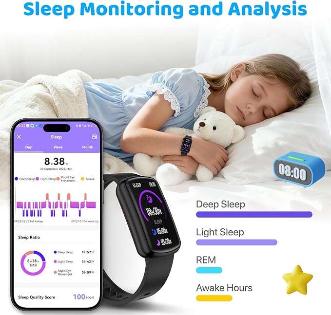 Smart Watch for Kids, Heart Rate, Sleep Monitor, Activity Tracker, Pedometer, IP68 Waterproof, Long Standby, Kids Fitness Tracker Watch for Boys Girls Ages 5-15 Birthday Gifts (Black)
