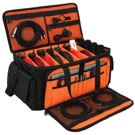 Large DJ Cable Bag Organizer with Laptop Pocket & Adjustable Dividers