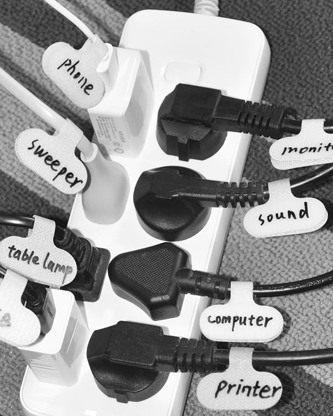 32 Write On Wire Labels - White, 1.2" x 0.63" for Electronics & Computers Cable Management