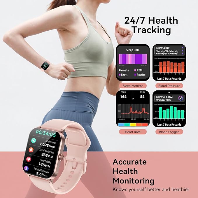 Smart Watch, 1.85" Smartwatch for Men Women (Answer/Make Call), Heart Rate, Sleep Monitor, Pedometer, 120+ Sport Modes Activity Tracker, IP68 Waterproof Fitness Watch for Android iOS (Rose Gold)