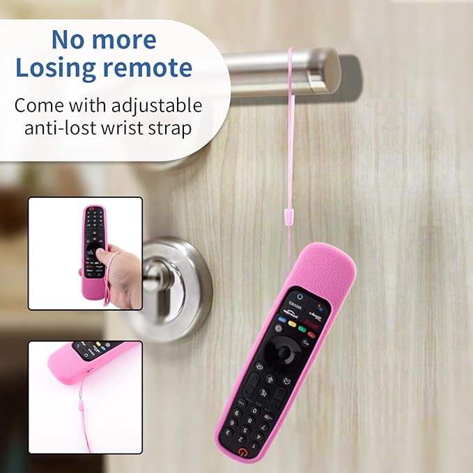 2 Pack Remote Cover for LG Magic, Silicone Protective Case for LG Smart TV Remote Controller LG MR21/ 22/23 Shockproof Anti-Slip Remote Case Remote Sleeve with Anti-Lost Loop (Black + Pink not Glow)