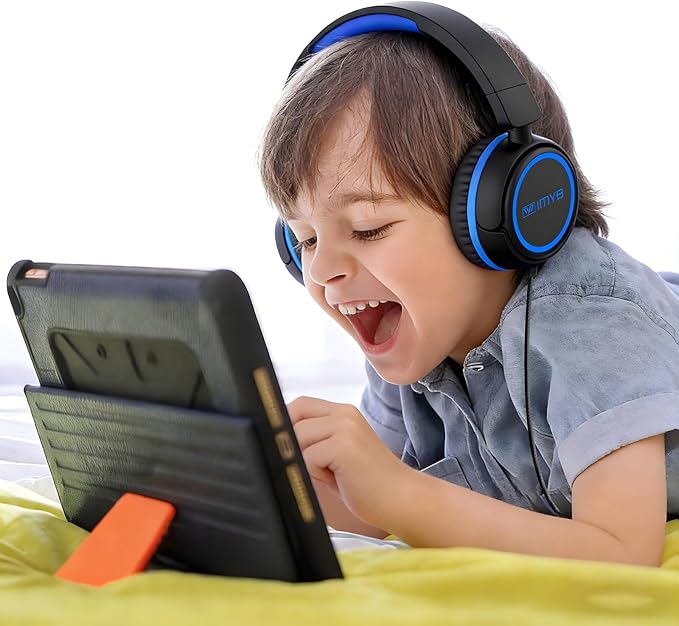 V1 Kids Headphones, Wired Stereo Foldable Tangle-Free 3.5mm Adjustable On-Ear Headphones for Kids for School/Toddlers/Childrens/Teens/Boys/Girls/Ipad/Tablet/Kindle/Phones/Travel/Plane (Black-B)