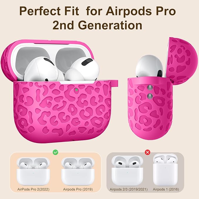 Compatible for Airpods Pro 2nd Generation Case, Soft Soft Silicone Skin Cover Full Protective Case Compatible with Apple AirPods Pro 2nd/1st Generation Front LED Visible, Rose Pink