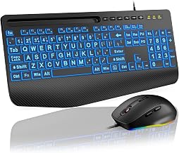 SABLUTE Wired Large Print Backlit Keyboard and Mouse Combo with Palm Rest - Image 1