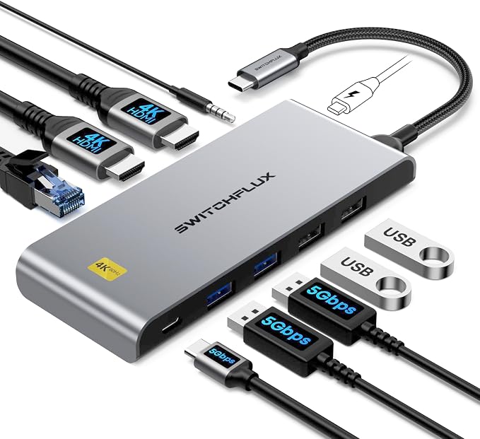 USB C Docking Station Dual Monitor, 10-in-1 USBC Hub with 2 HDMI - Image 8