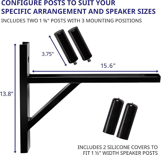 LyxPro Wall Mount Speaker Bracket for Professional Audio PA Speaker Holder Set of 2 Pair Heavy Duty Metal Supports 90 Lbs. Weight Capacity Interchangeable Posts Black - LYXWSB15B