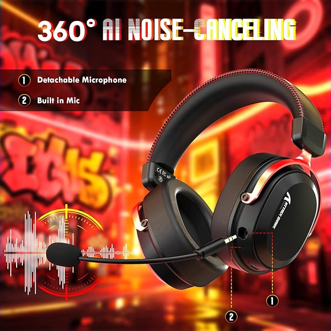 ATTACK SHARK L30Pro Wireless Gaming Headset with 2.4Ghz/BT/Wired, Long Battery Life with Detachable Microphone 7.1 Surround Sound Ultra-Low Latency for PC/PS5/Xbox/Switch/Mobile Black&Red