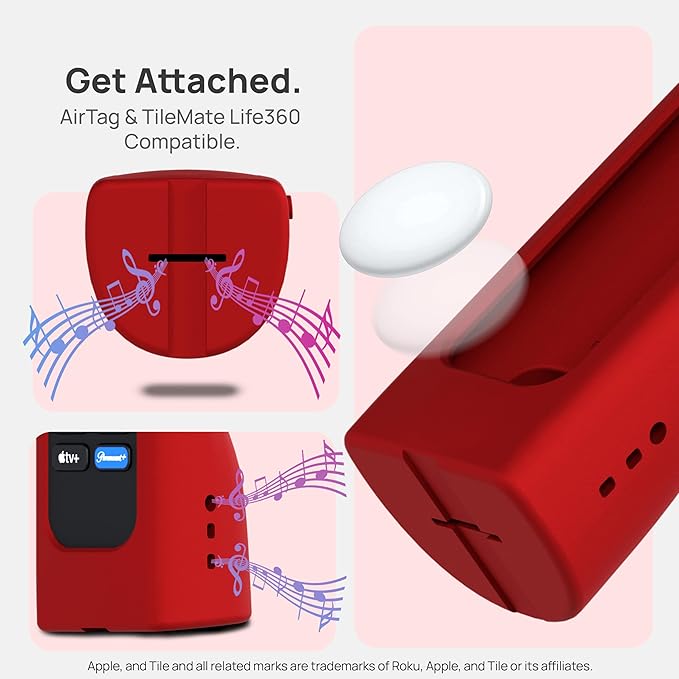 GripStand™ Roku Voice Remote Cover: Stand Up Design, Enhanced Grip, Silicone Case: Fits TV Streaming Stick Plus 2025 4K/HD/HDR, Compatible with AirTag and TileMate, Fiery Red by 73&Sunny