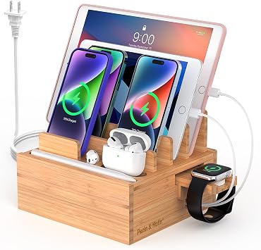 Pezin & Hulin Bamboo Charging Station for Multiple Devices with 5-Port HUB