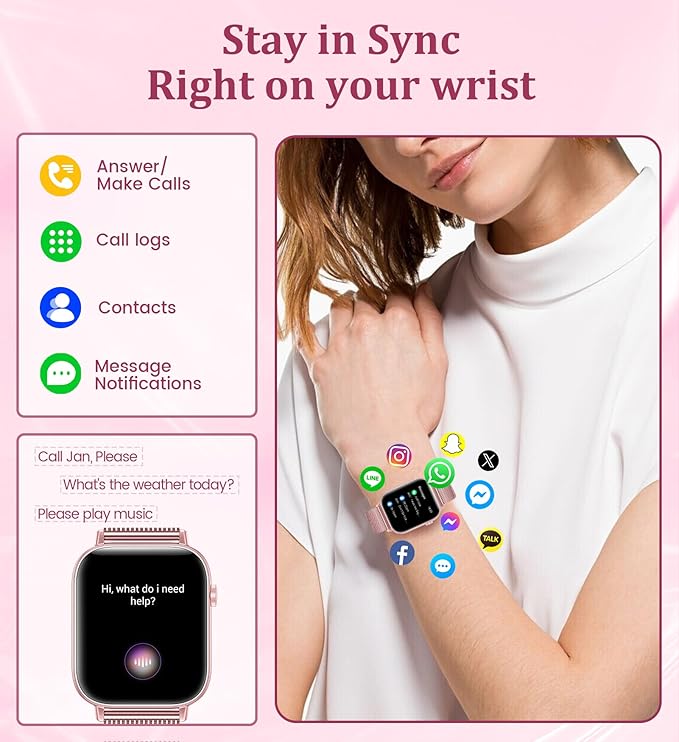 1.83'' Smart Watch for Women with Bluetooth Call (Answer/Dial), Activity Fitness Tracker with 100+ Sport Modes Heart Rate/Sleep Monitor Pedometer, Women Smartwatches Compatible Android Phone iPhone