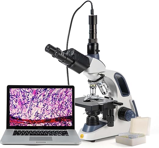 SWIFT Compound trinocular Microscope, 40X-2500X Digital Lab trinocular Compound LED Microscope with 3MP USB Camera and Slides,Mechanical Stage