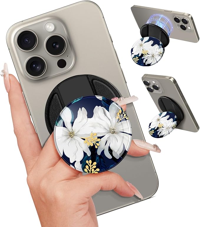 Kidcube Phone Grip Compatible with Magsafe - Magnetic Phone Grip Stand Cute Flowers Finger Grip Kickstand Ring Holder Women Girls Compatible with Magsafe Accessories for iPhone 16/15/14/13/12 Series